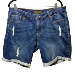 Ring of Fire Mens Shorts Size 32 Distressed Blue Denim Cuffed Casual Dark‎ Wash